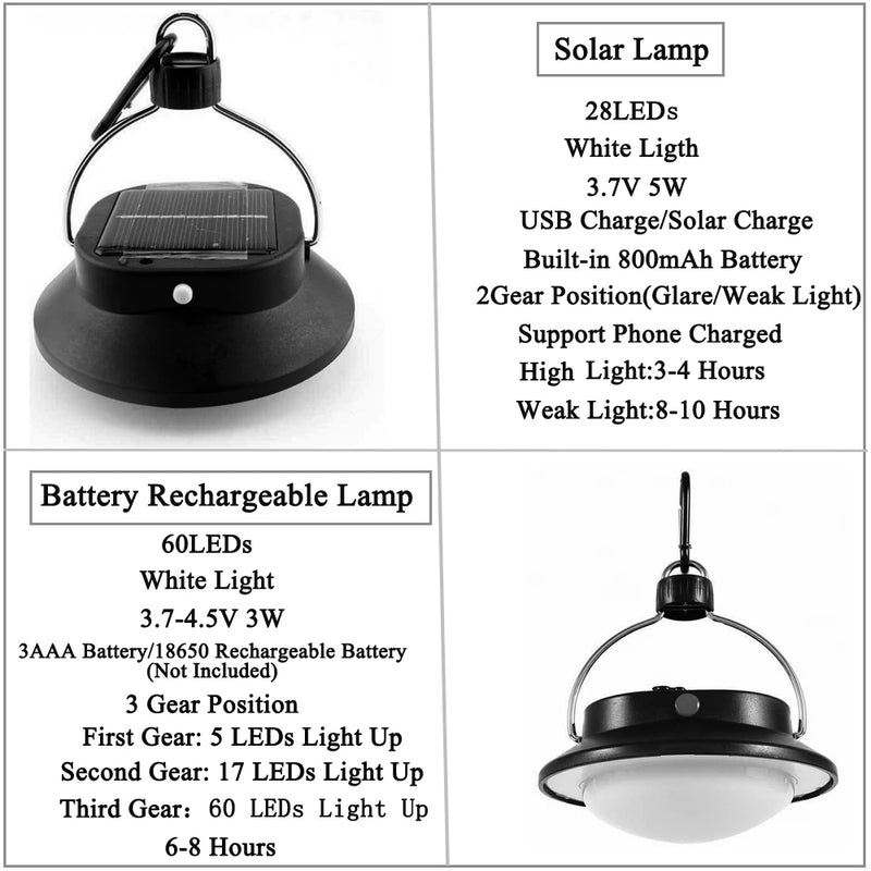 Outdoor Camping Light 60LED Rechargeable Portable Hanging Tent Night Light 28LED Solar Hiking Lantern Outdoor Emergency Lamp