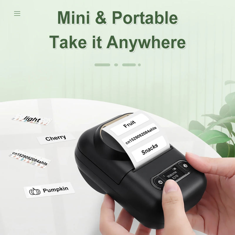 Inkless Label Printer E210 Portable Bluetooth Thermal Printer Adhesive Sticker Labeller Similar as B21 or 3PK E210 Paper Roll