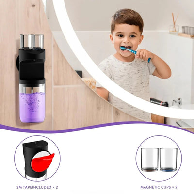 Smart Automatic Mouthwash Dispenser for Bathroom Touchless 550ml Wall Mounted Mouth Wash Dispenser with Magnetic Cups