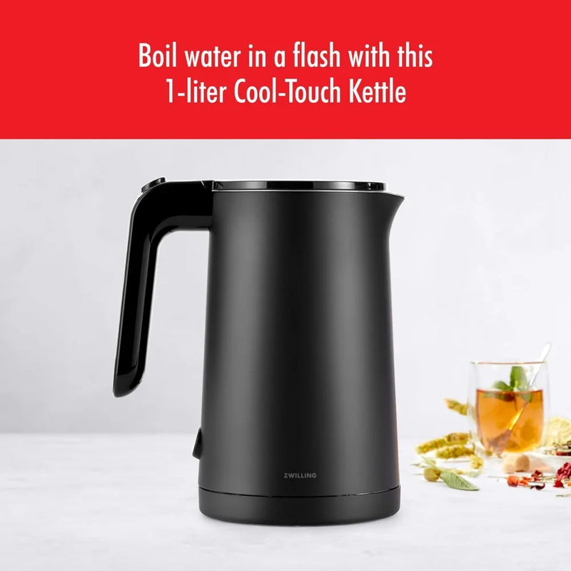 1 Liter Electric Kettle, Cordless Tea Kettle & Hot Water,Black,Seamless stainless-steel design for easy,residue-free cleanup