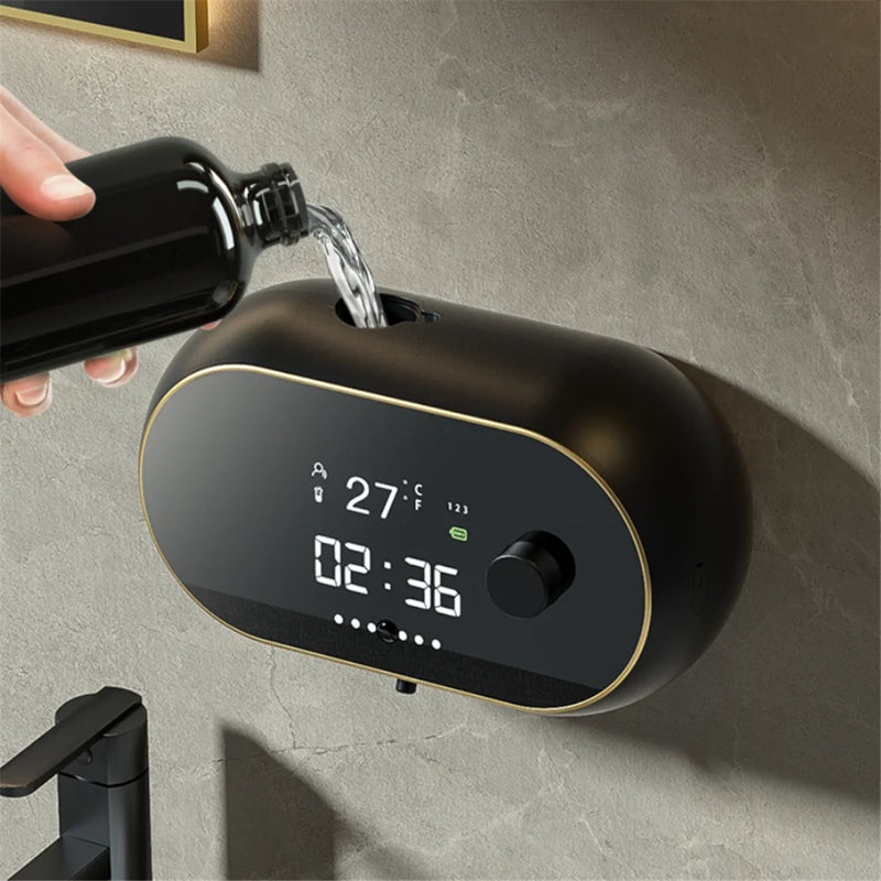 Touchless Automatic Foam Soap Dispenser Time Temperature Display USB Charging Auto Induction Liquid Soap Dispenser Waterproof