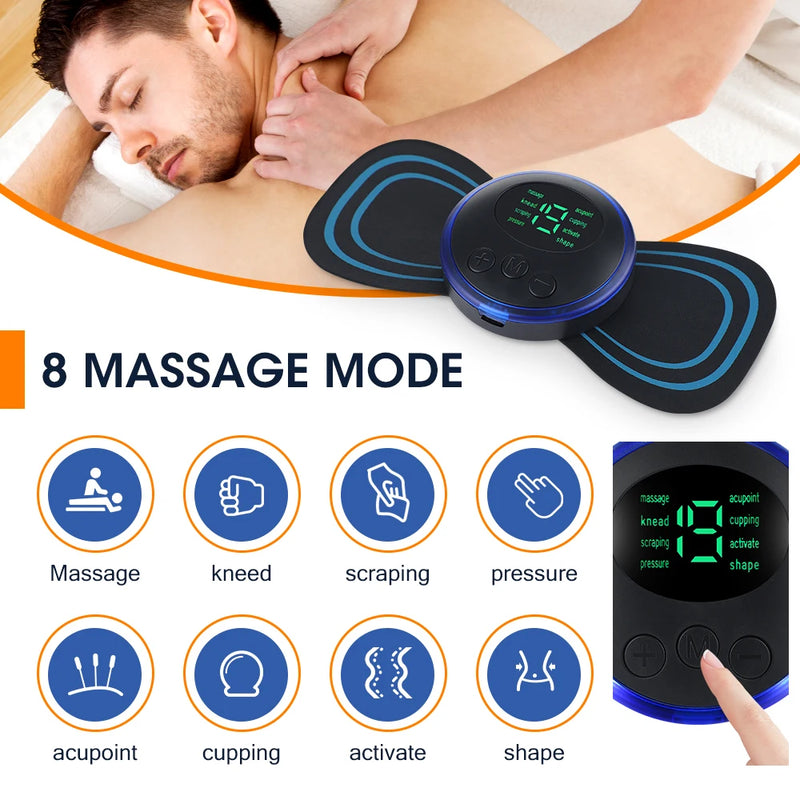 Portable Mini Electric Neck Massager with 5/1Pcs Massage Sticker Cervical Massage Stimulator Pain Relief Back Meridian Massager