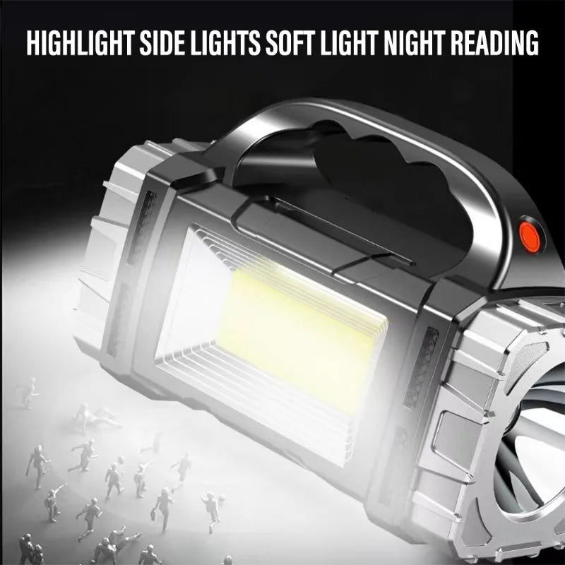 Solar Portable Light Rechargeable LED Searchlight 7 Modes Strong Bright Flashlight COB Outdoor Waterproof Camping Emergency Lamp