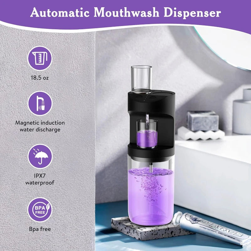 Smart Automatic Mouthwash Dispenser for Bathroom Touchless 550ml Wall Mounted Mouth Wash Dispenser with Magnetic Cups