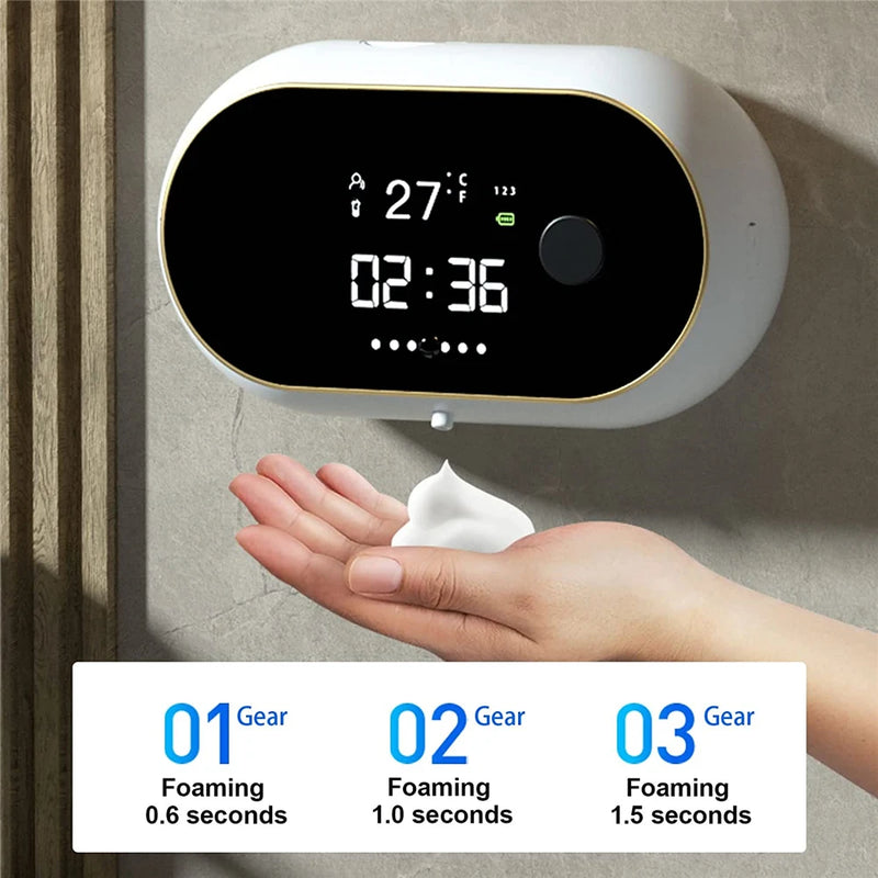 Touchless Automatic Foam Soap Dispenser Time Temperature Display USB Charging Auto Induction Liquid Soap Dispenser Waterproof