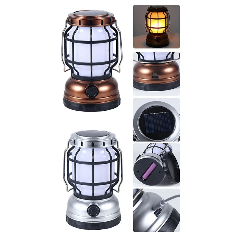 Solar Lantern Camping Lantern Camping Light With Emergency Power Bank Flickering Flame Hanging LED Light