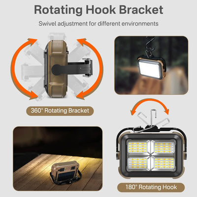 Solar Magnetic Work Light 1600lm 1800mAh Portable Camping Lantern with Hook USB C Charging Emergency Light Powerful Working Lamp