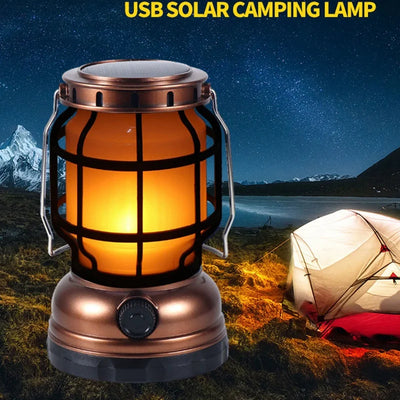 Solar Lantern Camping Lantern Camping Light With Emergency Power Bank Flickering Flame Hanging LED Light