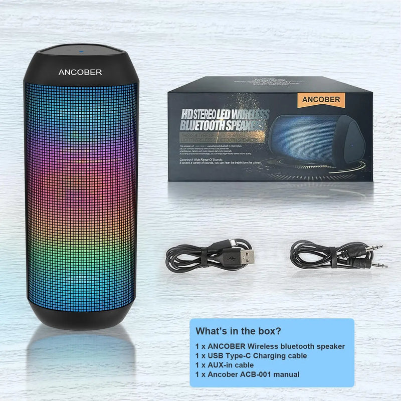 Portable speaker Bluetooth, 15W, AUX, TWS dual pairing, LED light, stereo, Bluetooth 5.3, waterproof, wireless speaker