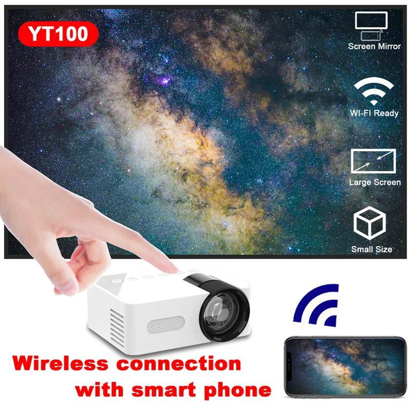 YT100 White Mini Home Projector Projector Portable Mini Home Theater Wireless Cell Phone Multi-Function Projector Easy To Use