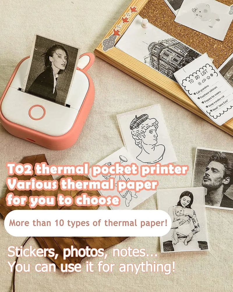 Phomemo T02 Portable Pocket Wireless Printer Mini Printer for Self-adhesive Stickers Use for DIY Journal Sticker impresora