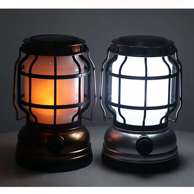 Solar Lantern Camping Lantern Camping Light With Emergency Power Bank Flickering Flame Hanging LED Light