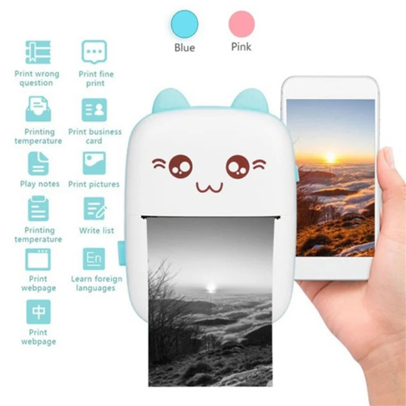 Portable Thermal Printer Bluetooth Mini Cat Pocket Printer Wireless Bluetooth Android IOS Printers