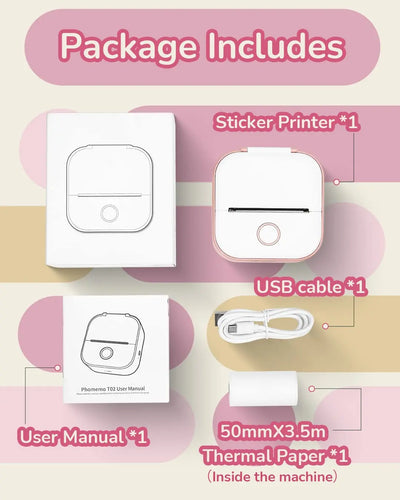 Phomemo T02 Portable Pocket Wireless Printer Mini Printer for Self-adhesive Stickers Use for DIY Journal Sticker impresora