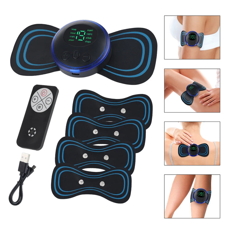 Portable Mini Electric Neck Massager with 5/1Pcs Massage Sticker Cervical Massage Stimulator Pain Relief Back Meridian Massager